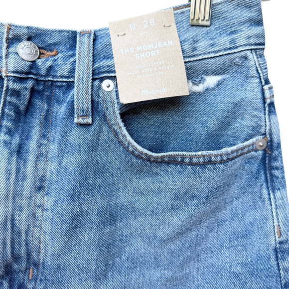 NWT Madewell The Momjean Short in Lansdale Wash Light Blue Raw Hem High Rise - Picture 11 of 16